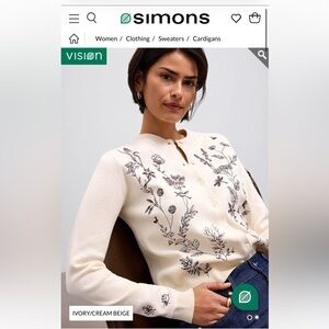NWT Simon’s Contemporaine Delicate embroidery 100% cotton cardigan, M